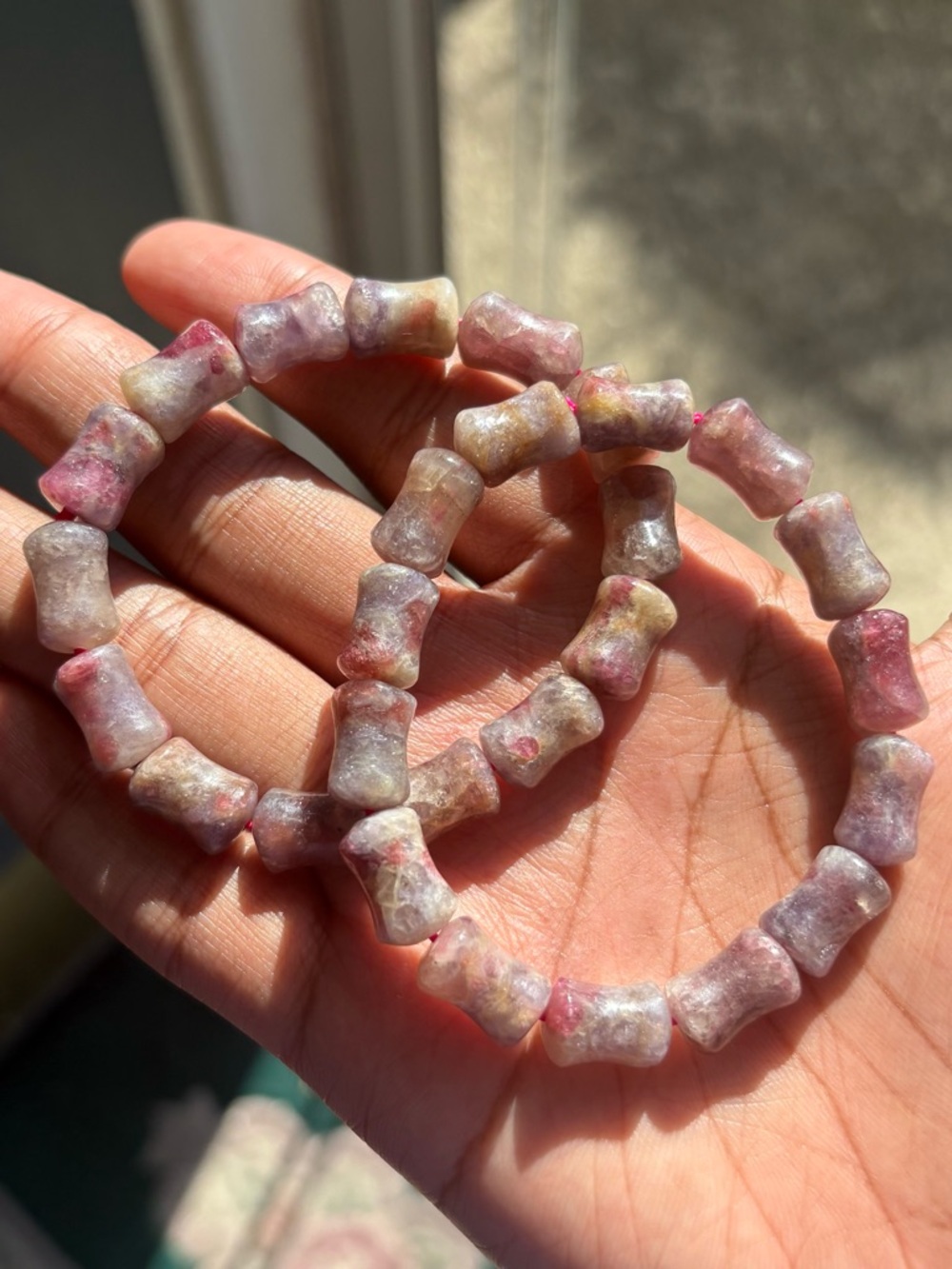Unicorn Tourmaline Bamboo Crystal Bracelet 9.5mm - Picture 4 of 10